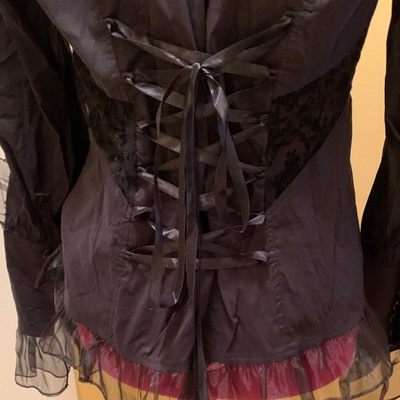 Clocolor Chic Black Ruffled Women's Blouse very Detailed with lace up back - Picture 14 of 16